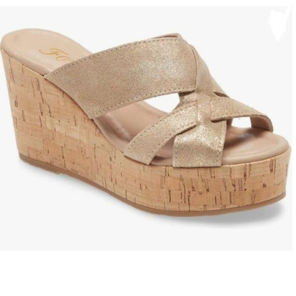 FOWT Gold Cork Wedge Sandals Cross Strappy High Platform Open Toe Slippers